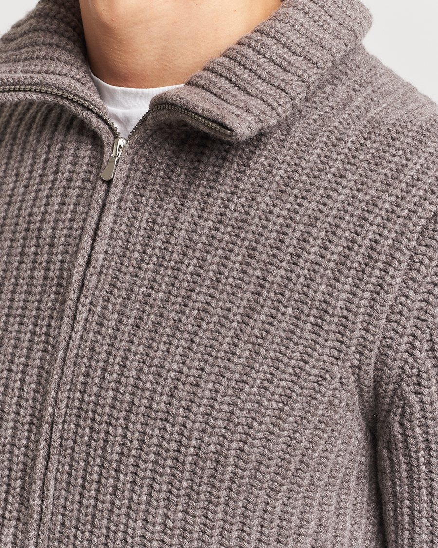 Hombres | Jerséis y prendas de punto | Gran Sasso | Wool/Cashmere Heavy Knitted Full Zip Taupe Melange