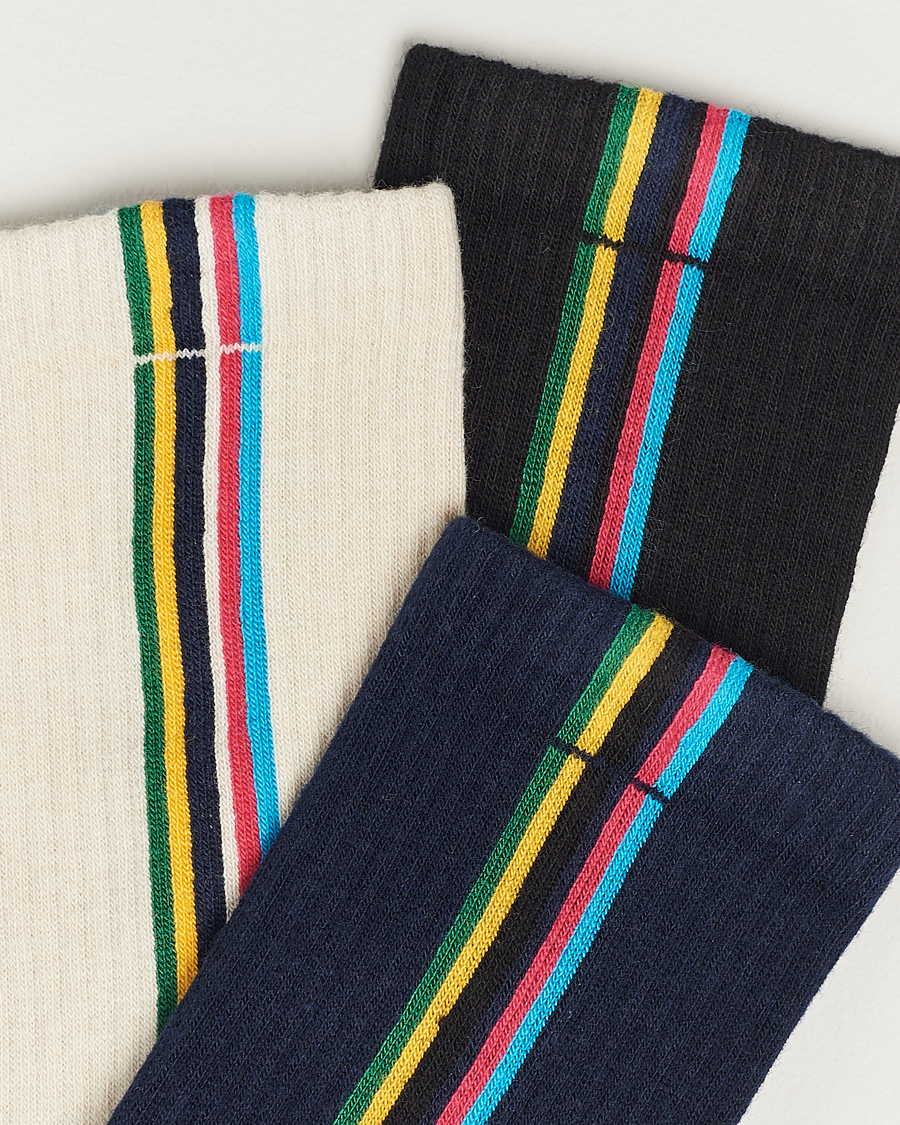 Hombres |  | PS Paul Smith | 3-Pack Striped Socks Black/Navy/White