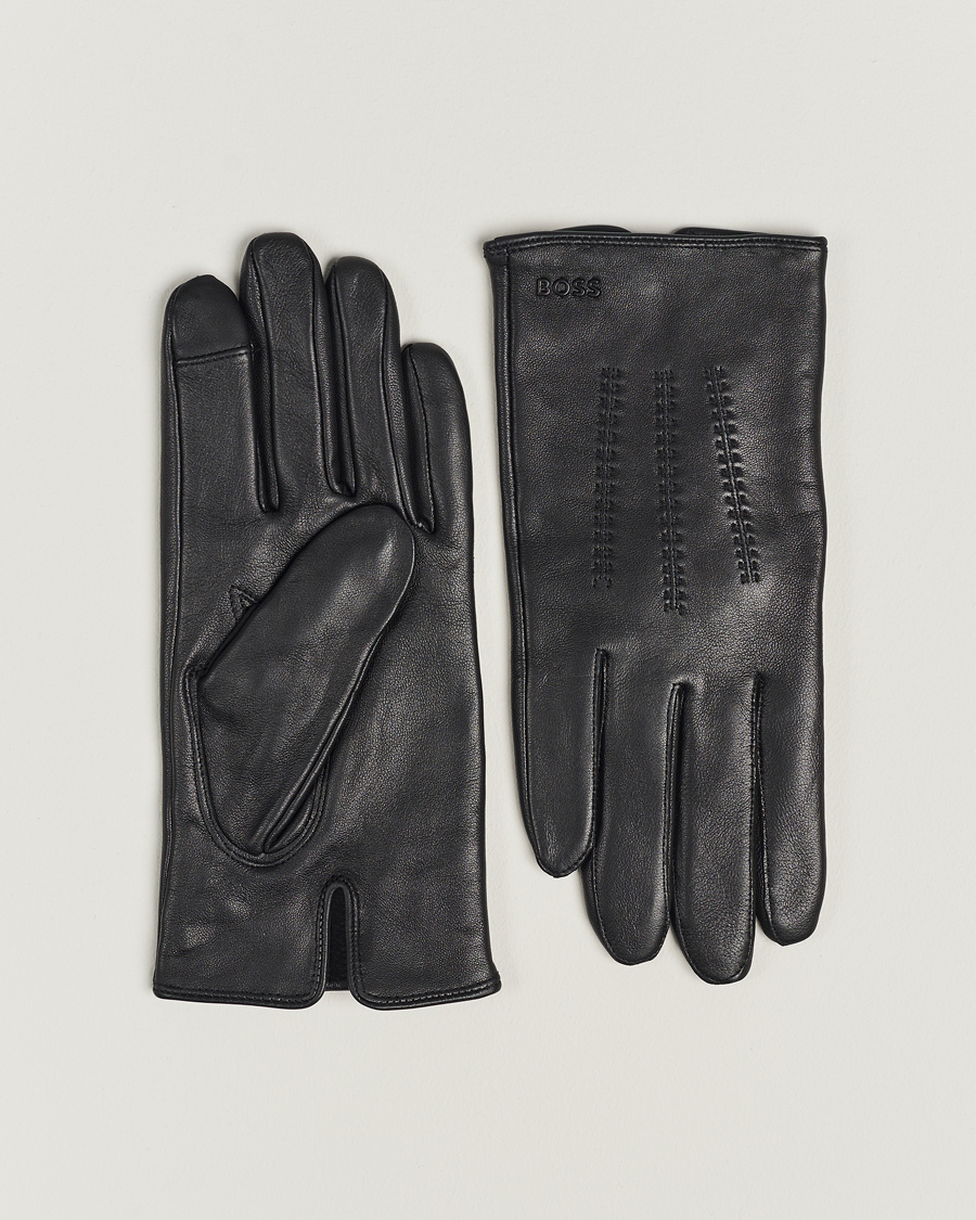 Hombres | BOSS BLACK Hainz Leather Gloves Black | BOSS BLACK | Hainz Leather Gloves Black