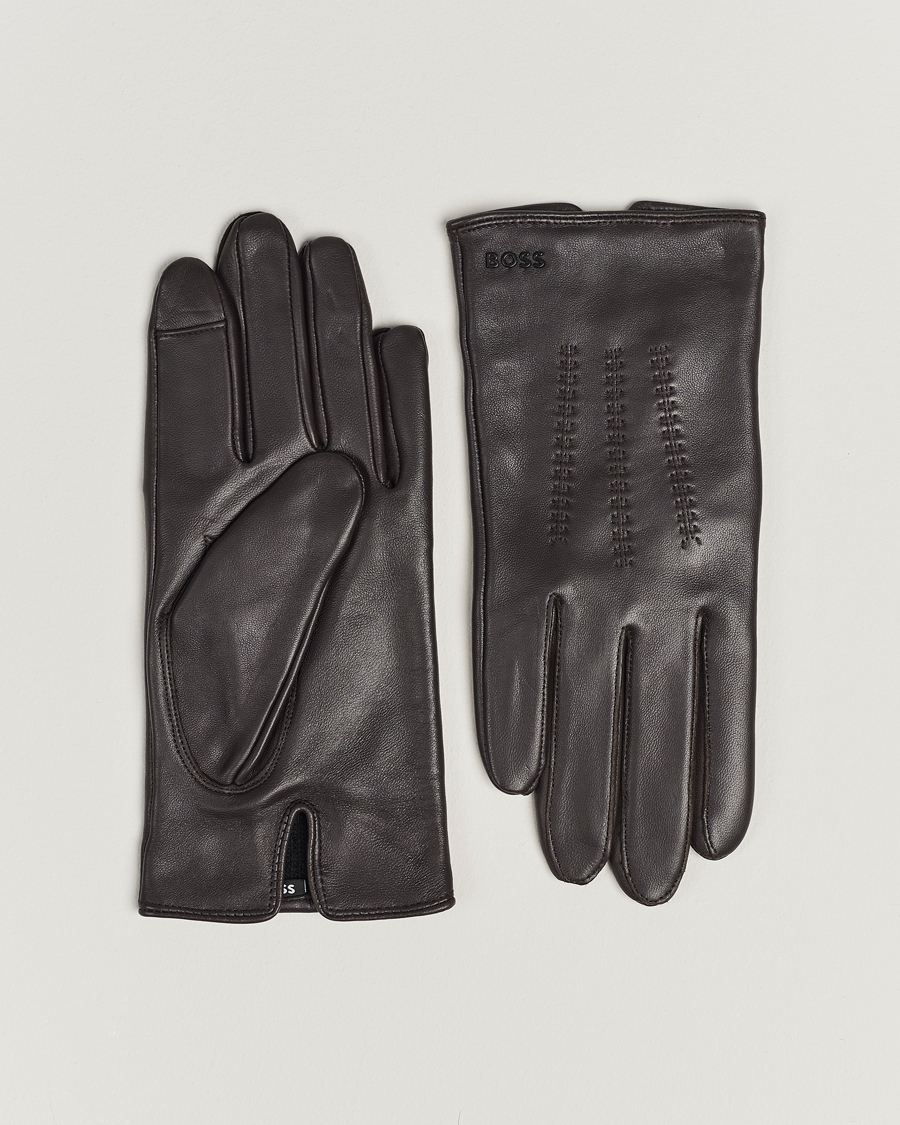 Hombres | BOSS BLACK Hainz Leather Gloves Medium Brown | BOSS BLACK | Hainz Leather Gloves Medium Brown
