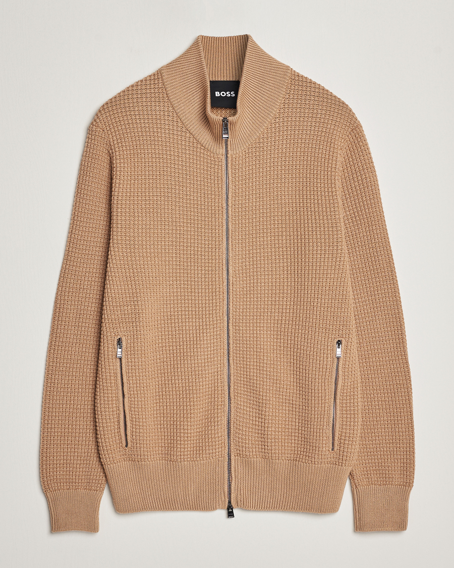Hombres | Jerséis y prendas de punto | BOSS BLACK | Mabeo Heavy Knitted Full Zip Medium Beige