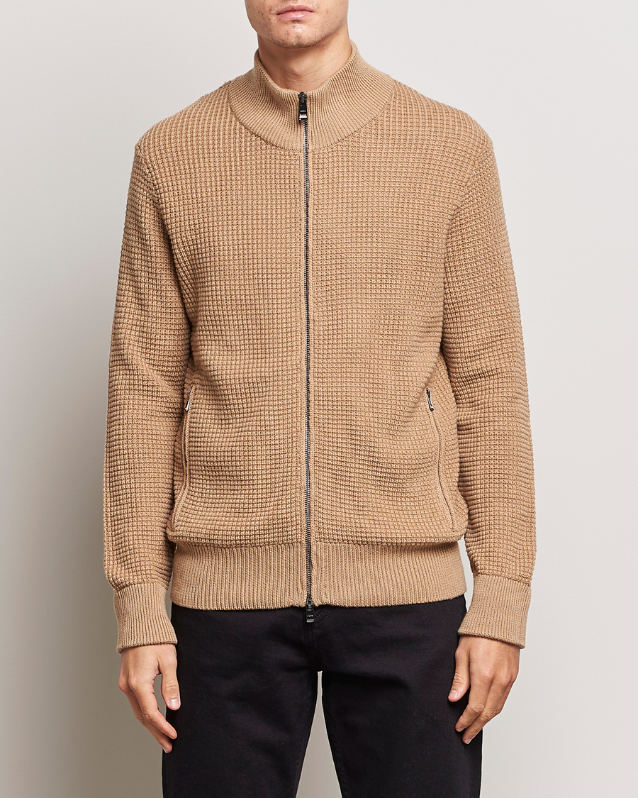 Hombres | Jerséis y prendas de punto | BOSS BLACK | Mabeo Heavy Knitted Full Zip Medium Beige