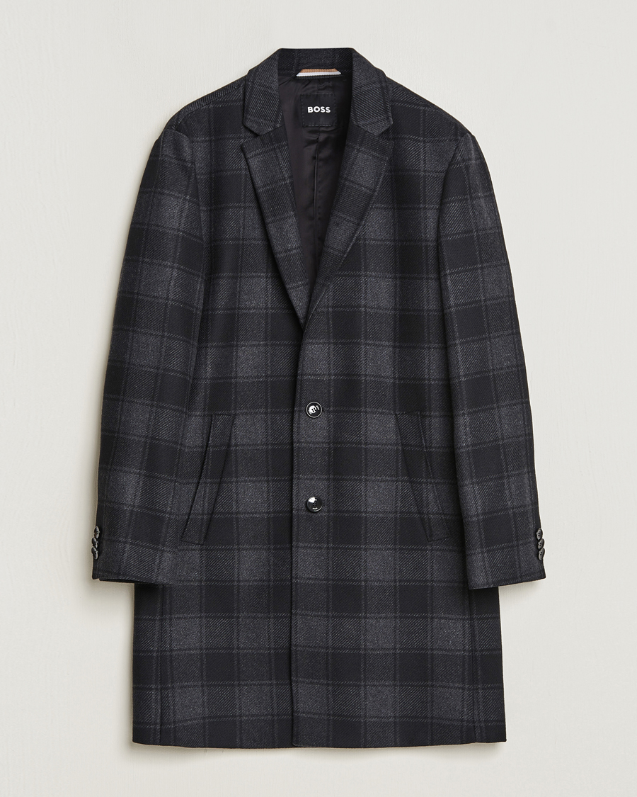 Hombres | Abrigos y chaquetas | BOSS BLACK | Hyde Wool Checked Coat Black/Grey
