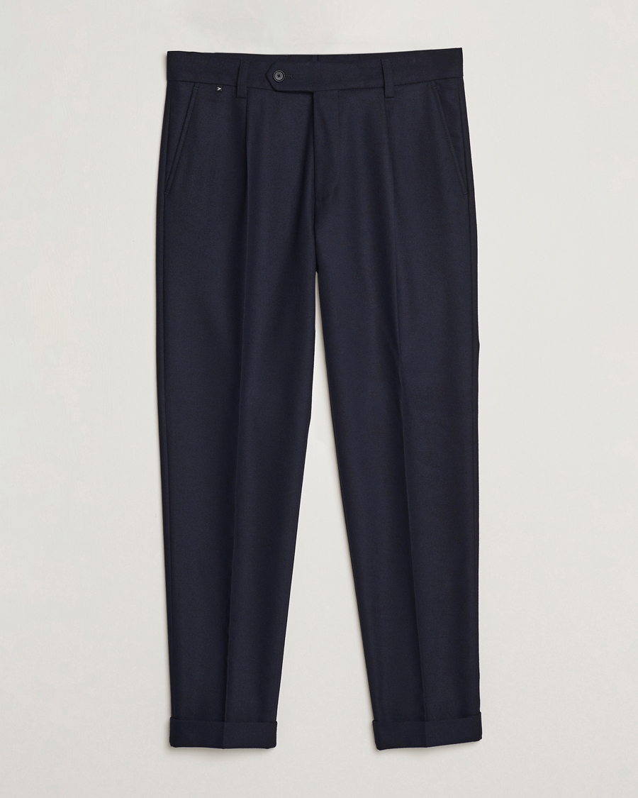 Hombres | Pantalones | BOSS BLACK | Perin Tech Flannel Pleated Trousers Dark Blue