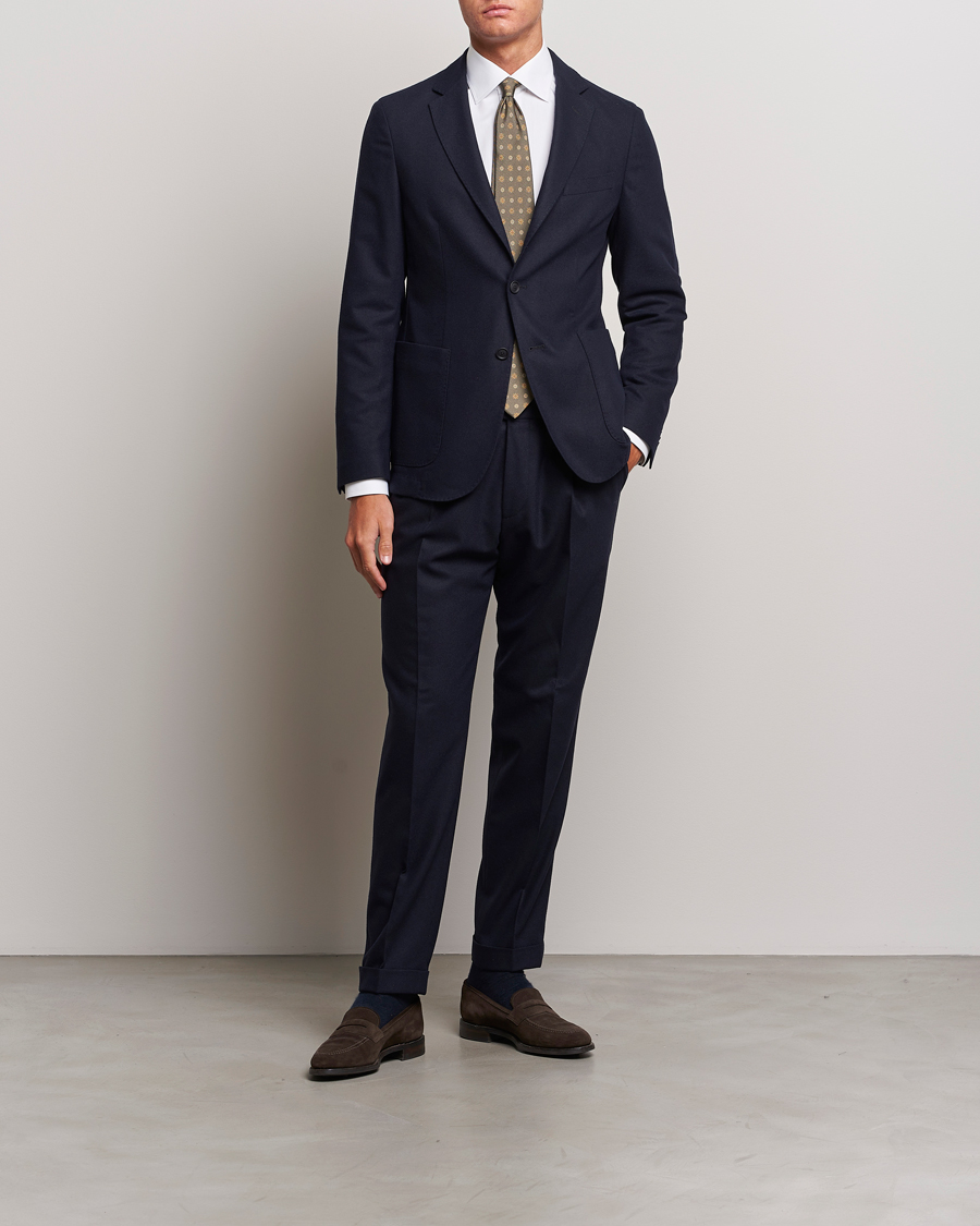 Hombres | Pantalones | BOSS BLACK | Perin Tech Flannel Pleated Trousers Dark Blue