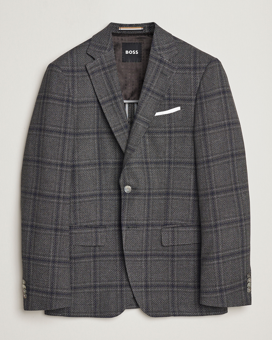 Hombres | Blazers | BOSS BLACK | Hutson Checked Wool Blazer Dark Grey