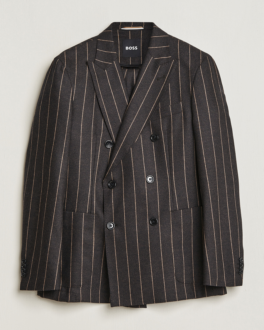 Hombres | Trajes | BOSS BLACK | Huge Double Breasted Pinstripe Suit Dark Brown