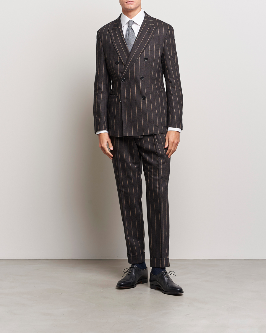 Hombres | Trajes | BOSS BLACK | Huge Double Breasted Pinstripe Suit Dark Brown
