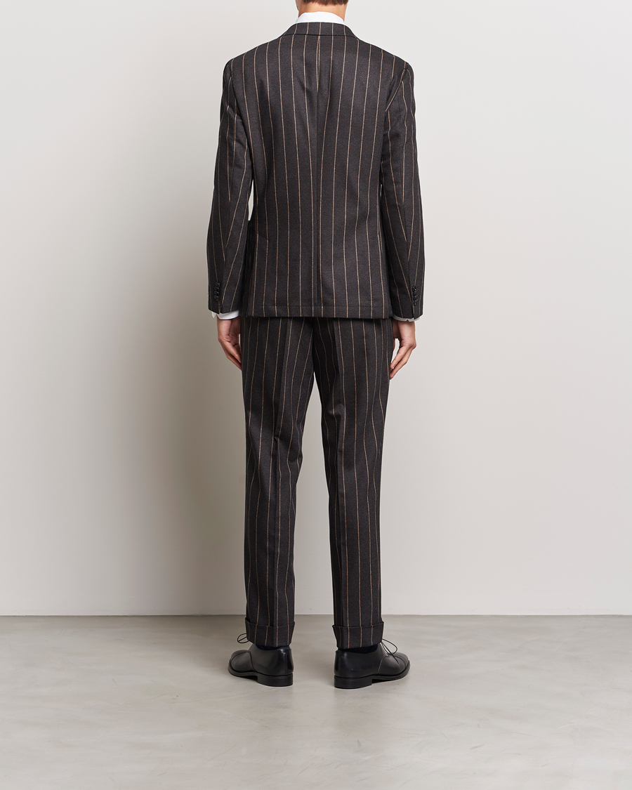Hombres | Trajes | BOSS BLACK | Huge Double Breasted Pinstripe Suit Dark Brown