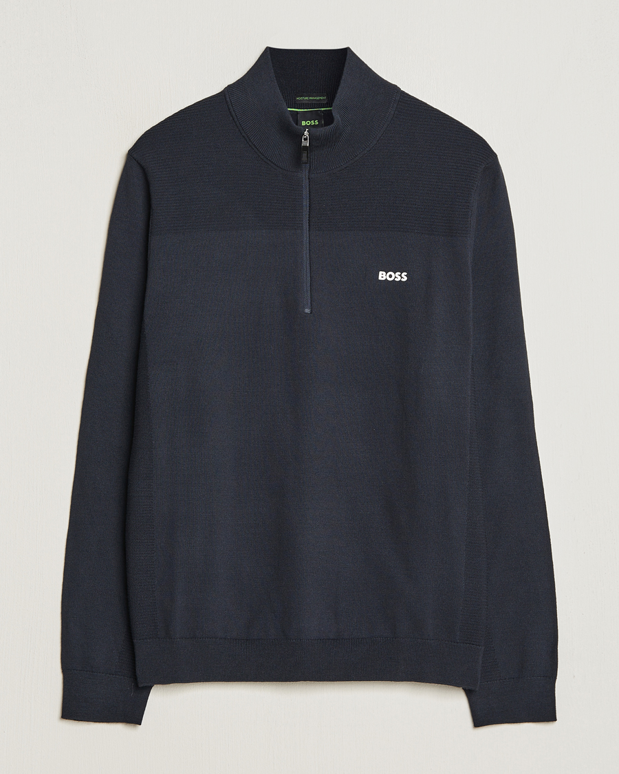 Hombres | Jerséis y prendas de punto | BOSS GREEN | Momentum Knitted Half Zip Dark Blue