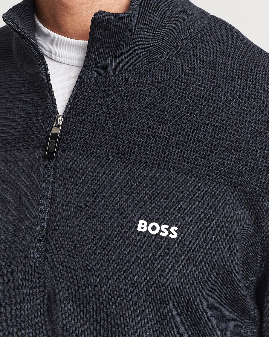 Hombres | Jerséis y prendas de punto | BOSS GREEN | Momentum Knitted Half Zip Dark Blue