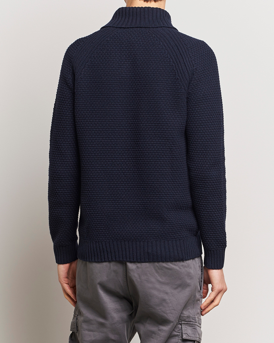 Hombres | Jerséis y prendas de punto | BOSS ORANGE | Amado Heavy Knitted Shawl Collar Sweater Dark Blue