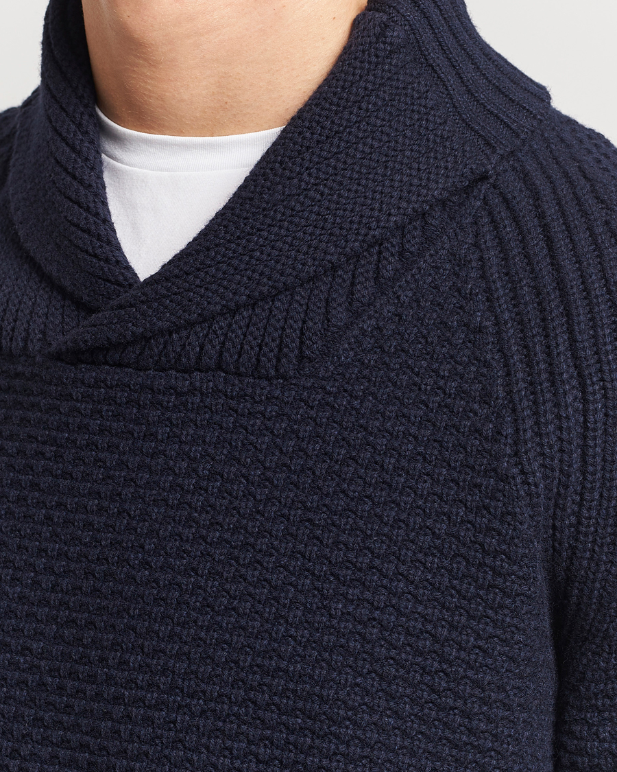Hombres | Jerséis y prendas de punto | BOSS ORANGE | Amado Heavy Knitted Shawl Collar Sweater Dark Blue