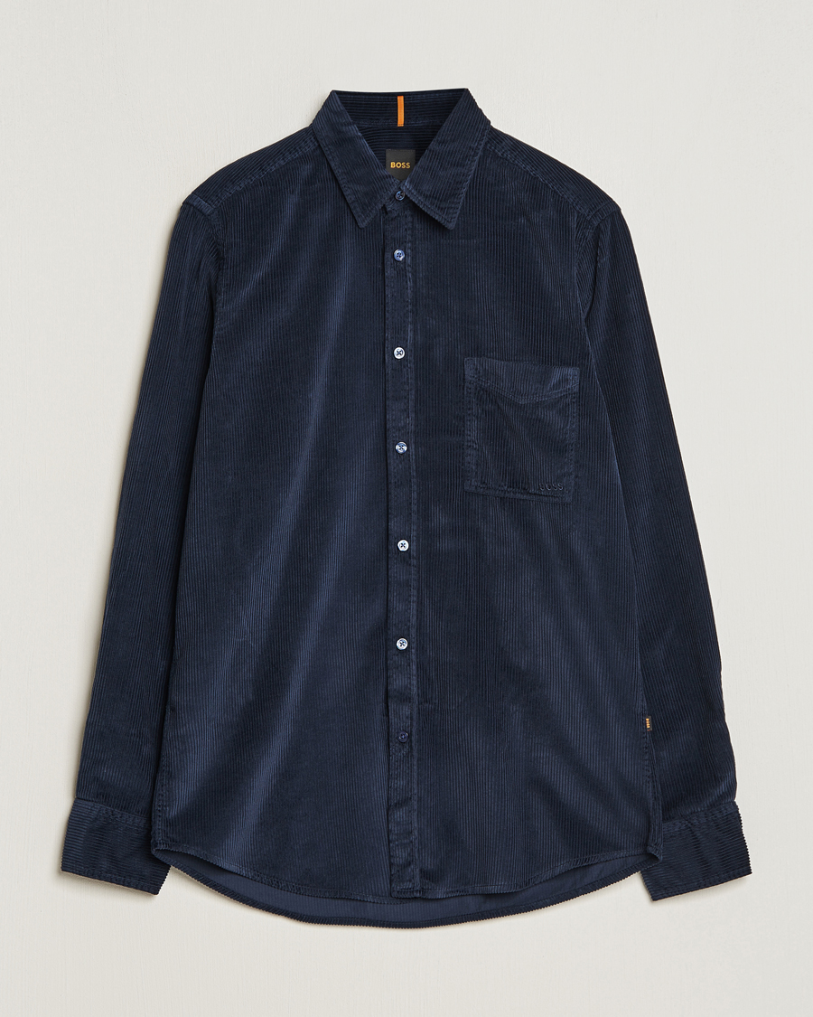 Hombres | Camisas | BOSS ORANGE | Relegant Corduroy Shirt Dark Blue
