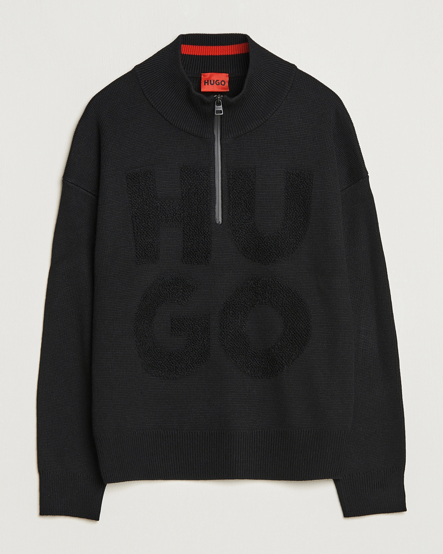 Hombres | Jerséis y prendas de punto | HUGO | Sonel Knitted Half Zip Black