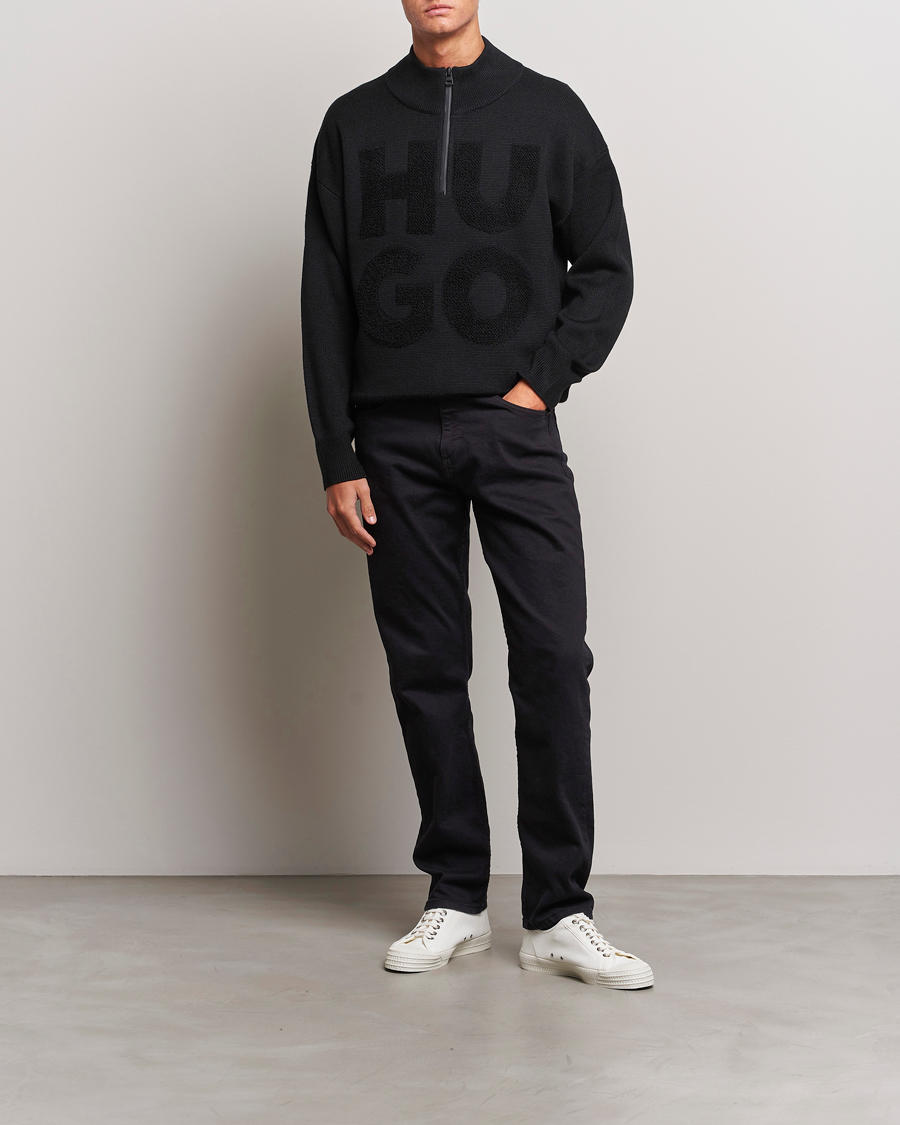 Hombres | Jerséis y prendas de punto | HUGO | Sonel Knitted Half Zip Black