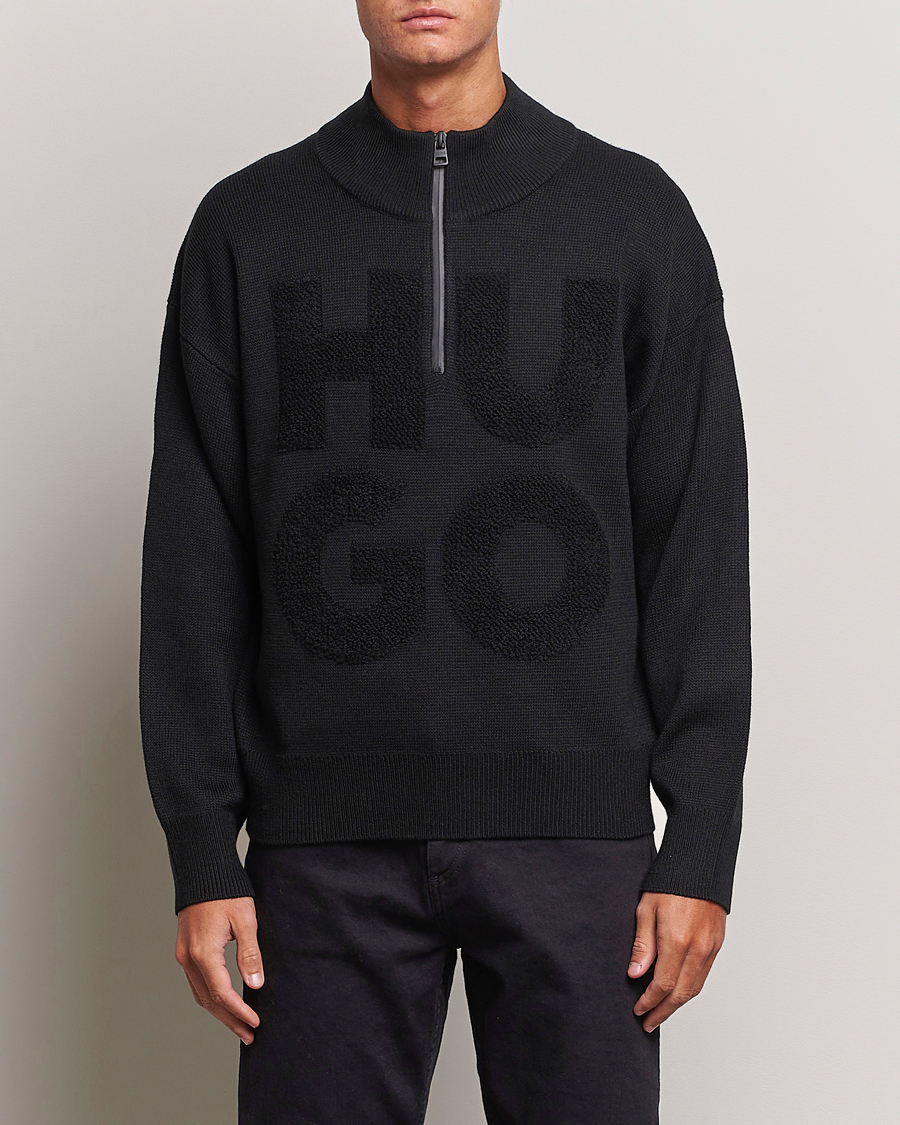 Hombres | Jerséis y prendas de punto | HUGO | Sonel Knitted Half Zip Black