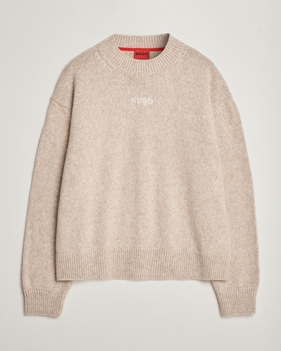 Hombres | Jerséis y prendas de punto | HUGO | Seese Knitted Sweater Light Beige