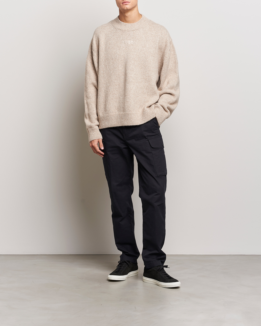 Hombres | Jerséis y prendas de punto | HUGO | Seese Knitted Sweater Light Beige