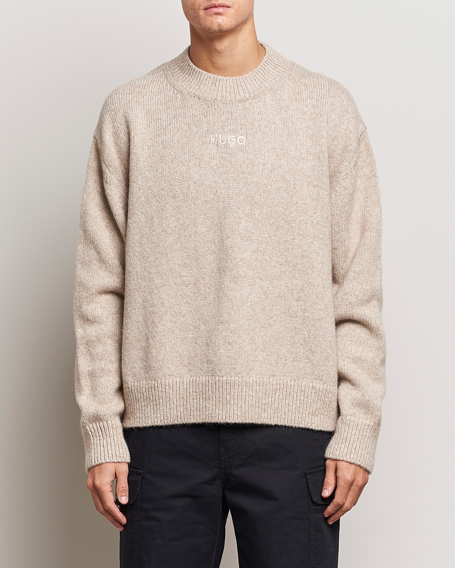 Hombres | Jerséis y prendas de punto | HUGO | Seese Knitted Sweater Light Beige