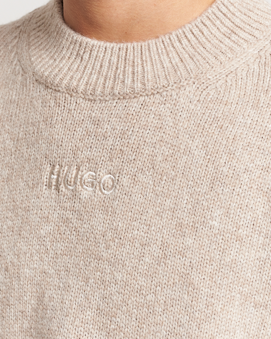 Hombres | Jerséis y prendas de punto | HUGO | Seese Knitted Sweater Light Beige