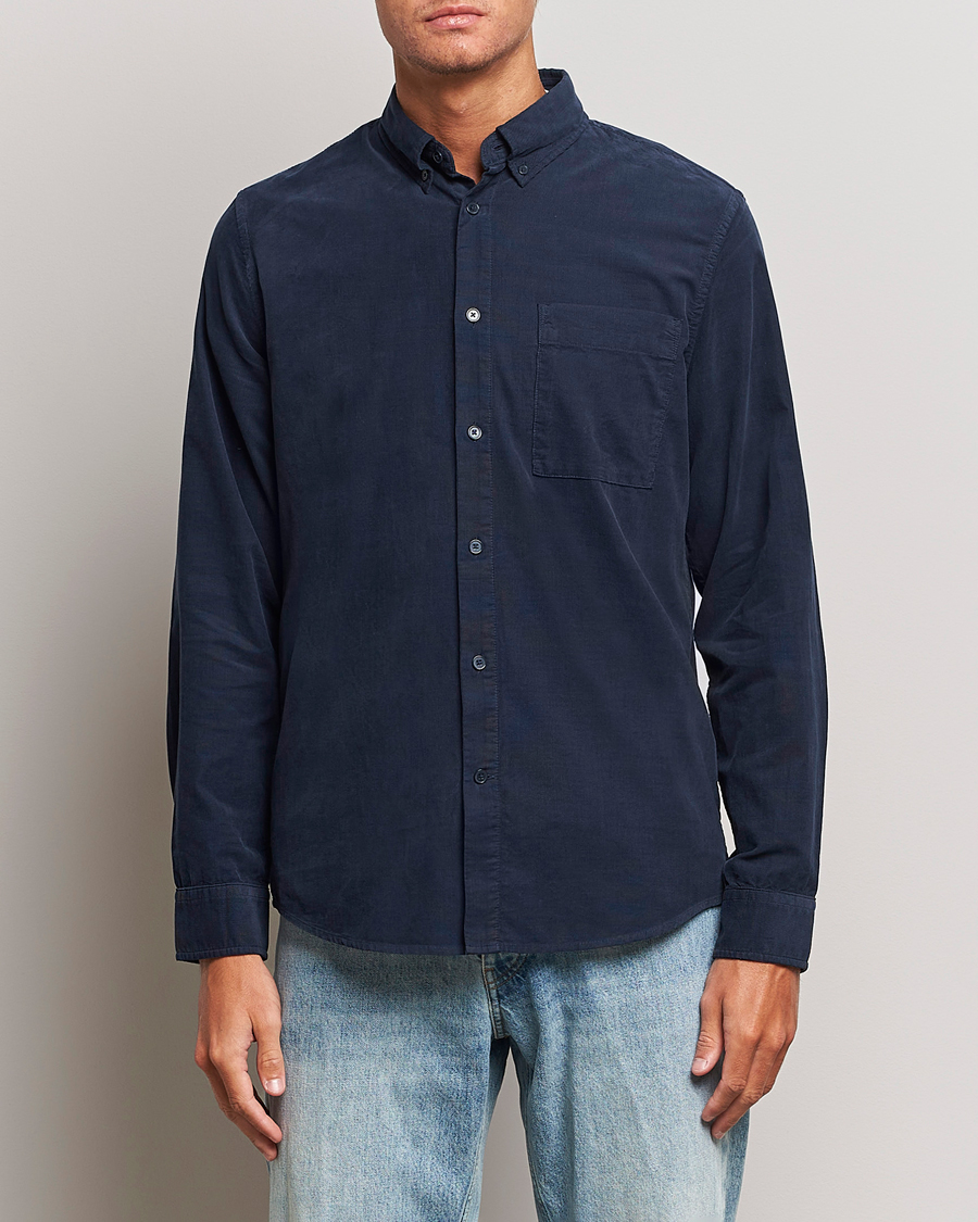 Hombres | Camisas | NN07 | Arne Baby Cord Shirt Navy Blue