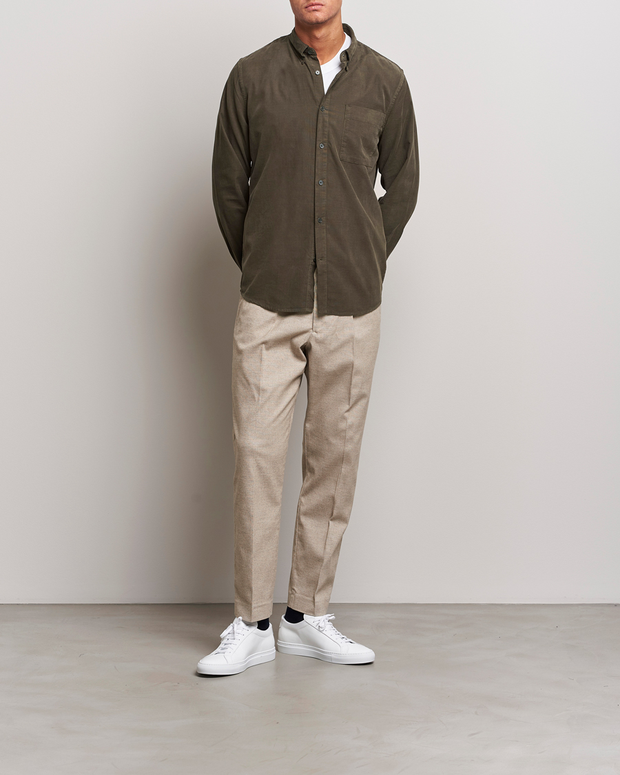Hombres | Camisas | NN07 | Arne Baby Cord Shirt Dark Army