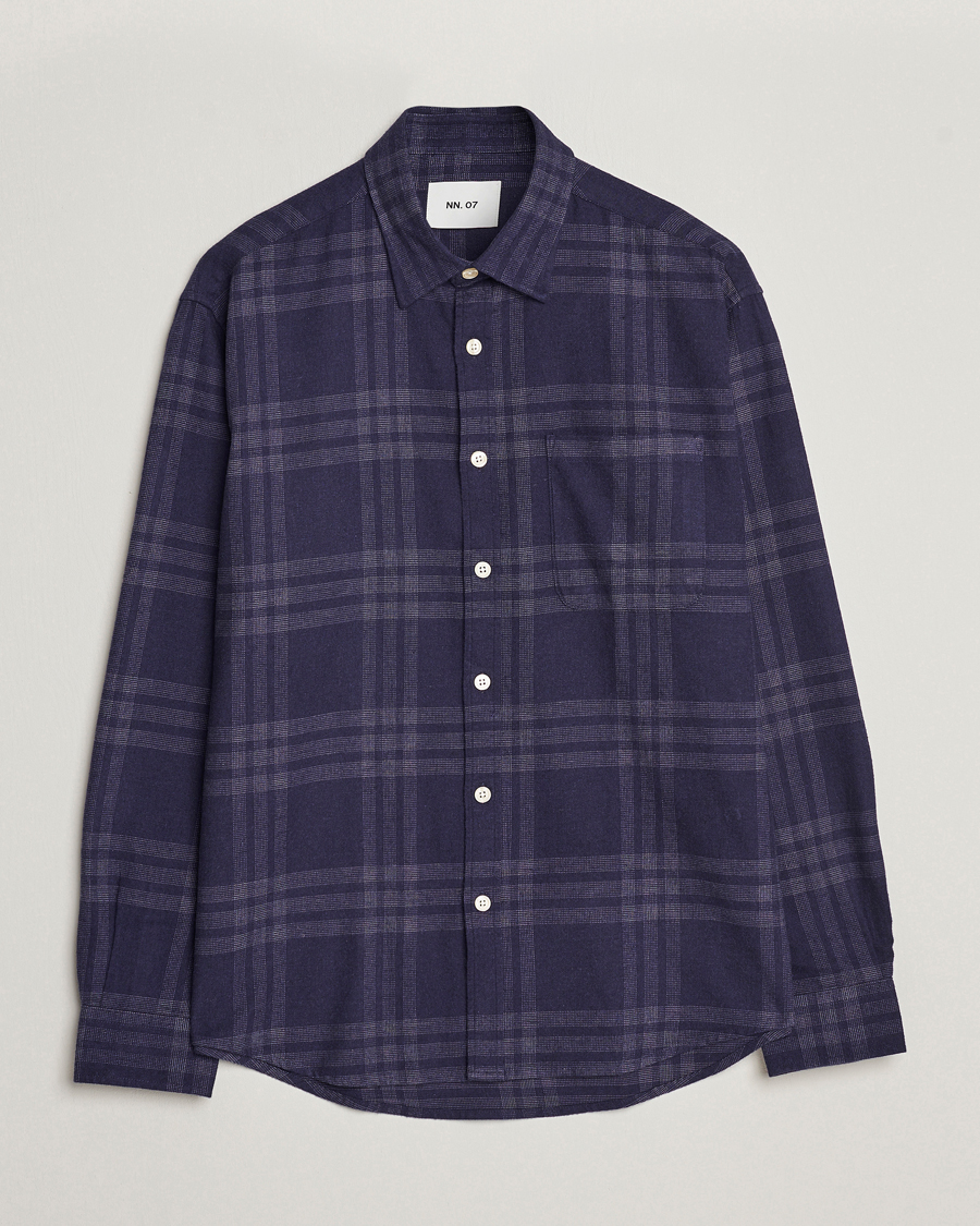 Hombres | Camisas | NN07 | Deon Brushed Flannel Checked Shirt Navy Blue