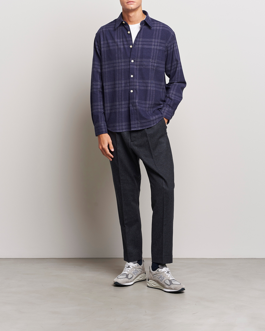 Hombres | Camisas | NN07 | Deon Brushed Flannel Checked Shirt Navy Blue