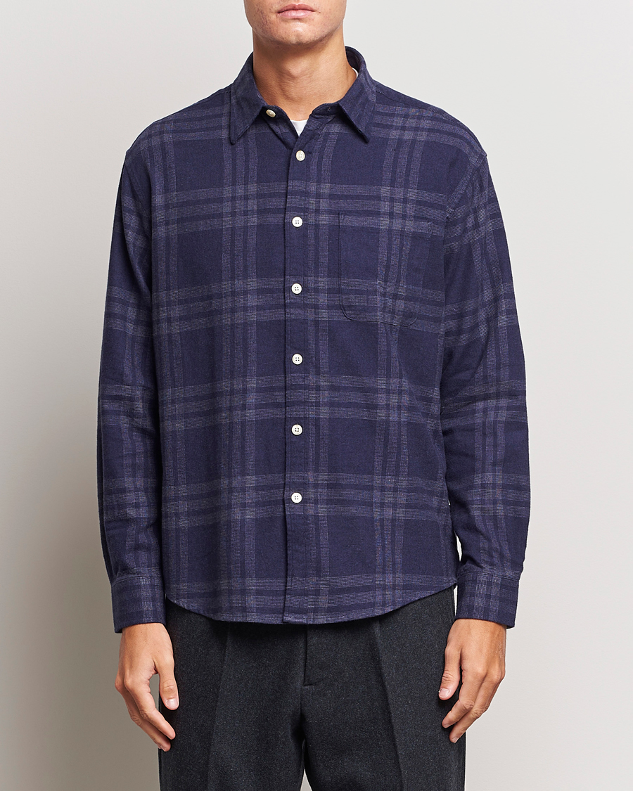 Hombres | Camisas | NN07 | Deon Brushed Flannel Checked Shirt Navy Blue