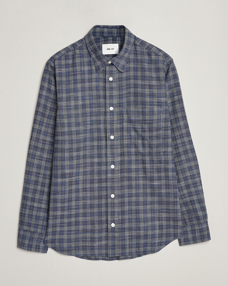 Hombres | Camisas | NN07 | Cohen Brushed Flannel Checked Shirt Navy Blue