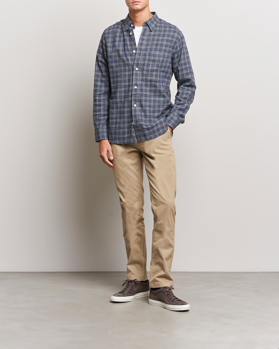 Hombres | Camisas | NN07 | Cohen Brushed Flannel Checked Shirt Navy Blue