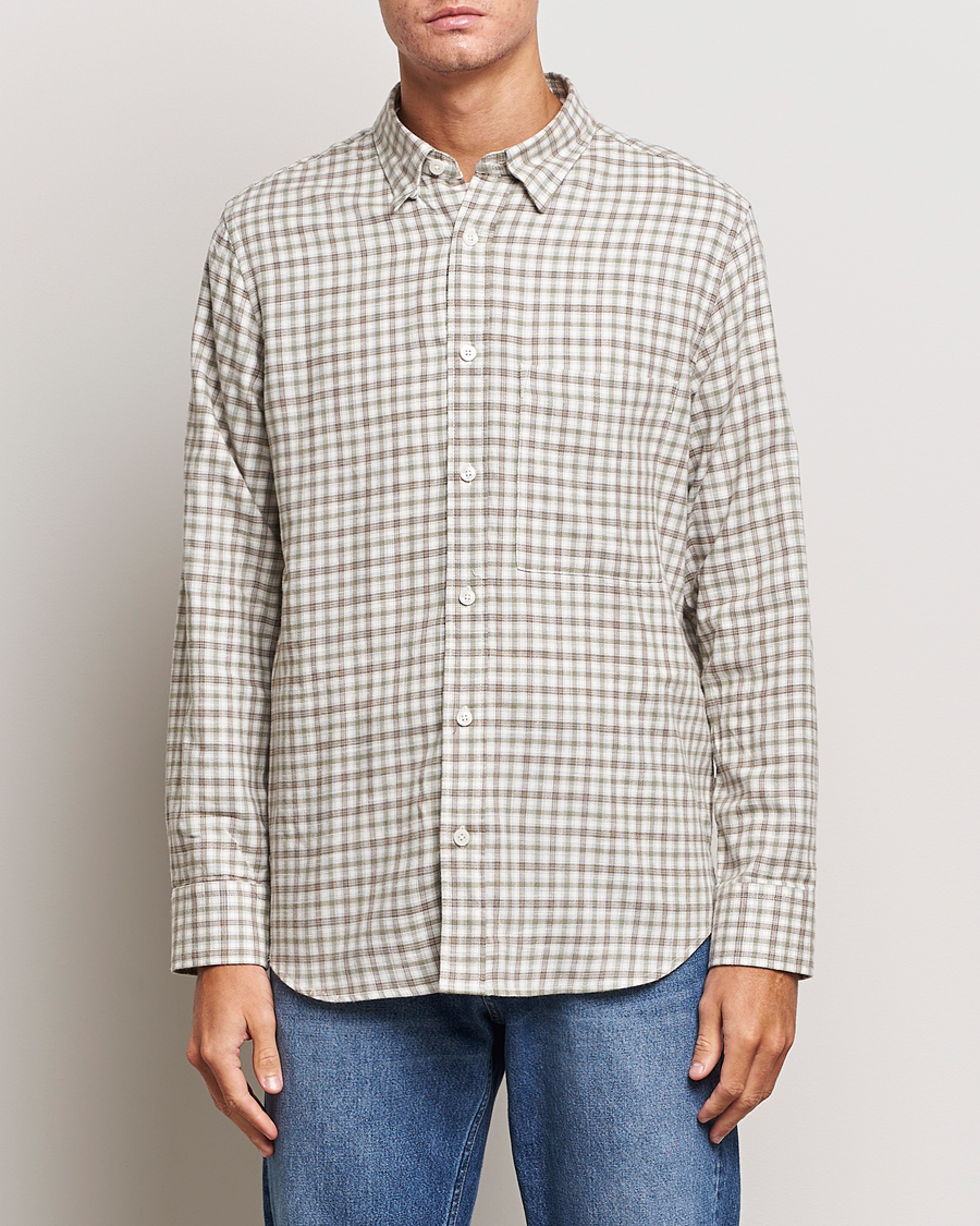 Hombres | Camisas | NN07 | Cohen Brushed Flannel Checked Shirt Green/Cream