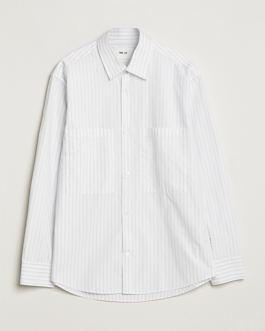 Hombres | Camisas | NN07 | Freddie Poplin Striped Shirt White/Black