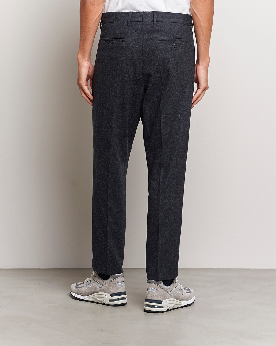 Hombres | Pantalones | NN07 | Bill Brushed Flannel Pleated Trousers Navy Blue