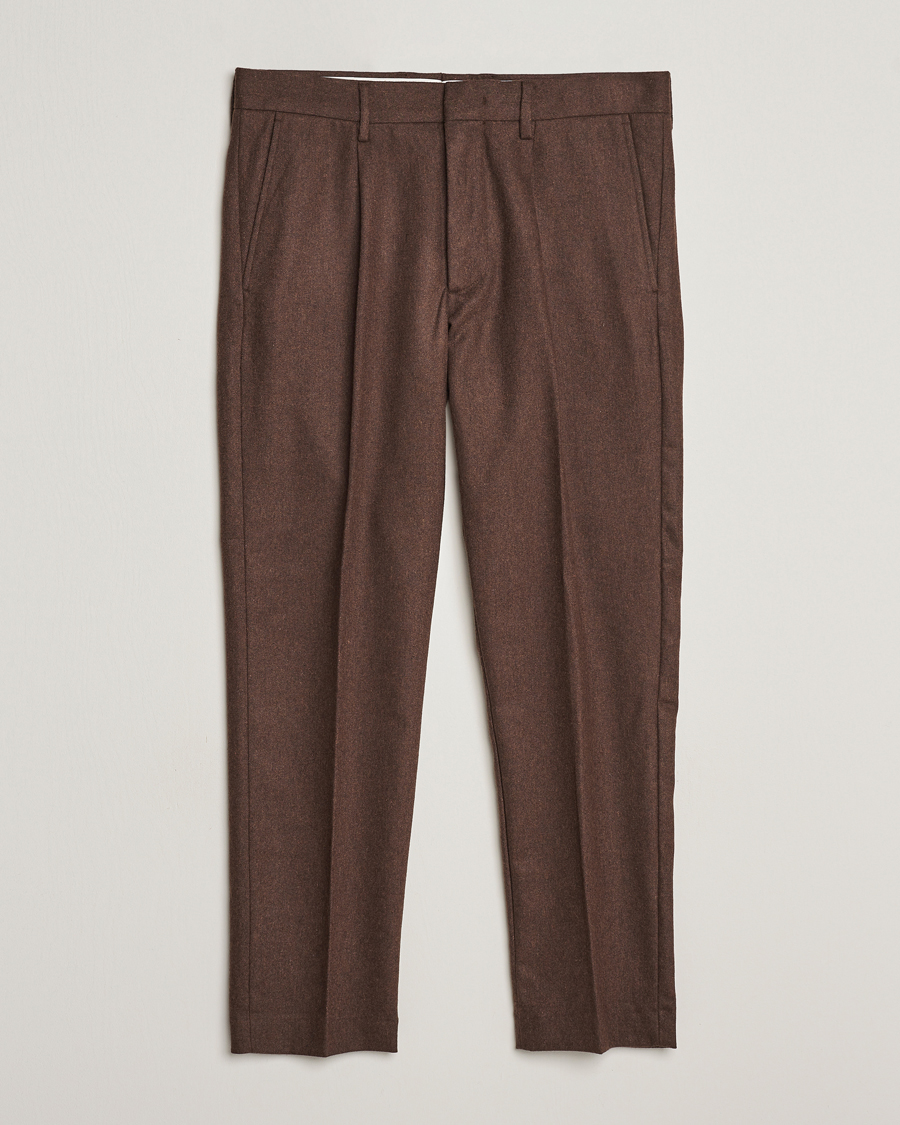 Hombres | Pantalones | NN07 | Bill Brushed Flannel Pleated Trousers Demitasse Brown