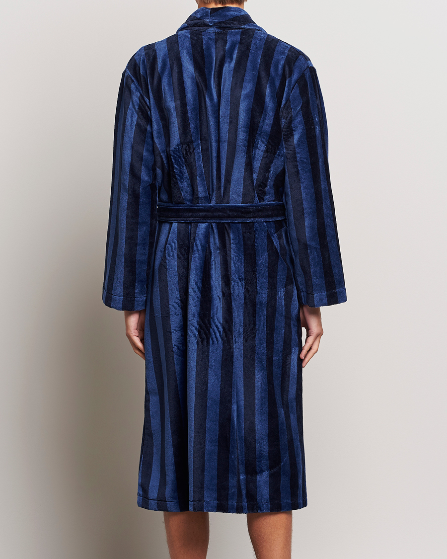 Hombres | Pijamas y batas | Derek Rose | Striped Cotton Velour Gown Navy