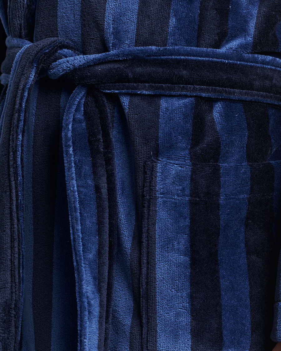 Hombres | Pijamas y batas | Derek Rose | Striped Cotton Velour Gown Navy