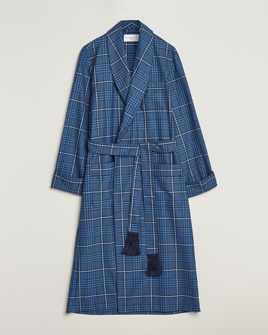 Hombres | Pijamas y batas | Derek Rose | Wool Checked Gown Blue