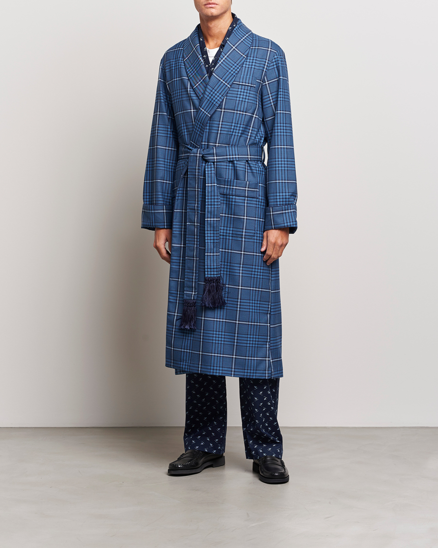 Hombres | Pijamas y batas | Derek Rose | Wool Checked Gown Blue