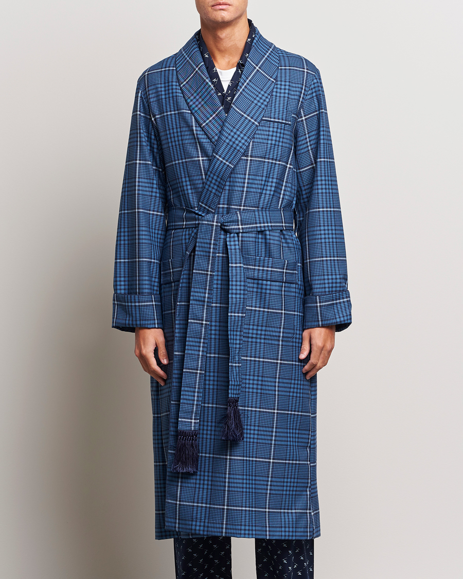 Hombres | Pijamas y batas | Derek Rose | Wool Checked Gown Blue