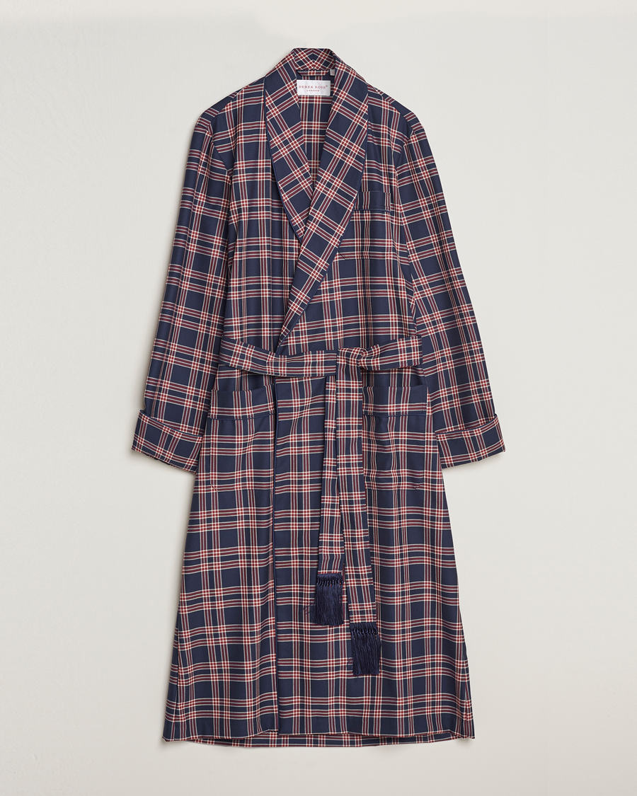 Hombres | Pijamas y batas | Derek Rose | Wool Checked Gown Navy