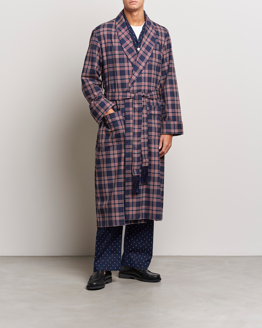 Hombres | Pijamas y batas | Derek Rose | Wool Checked Gown Navy