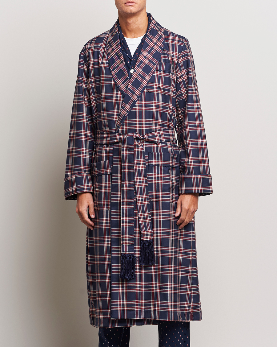 Hombres | Pijamas y batas | Derek Rose | Wool Checked Gown Navy