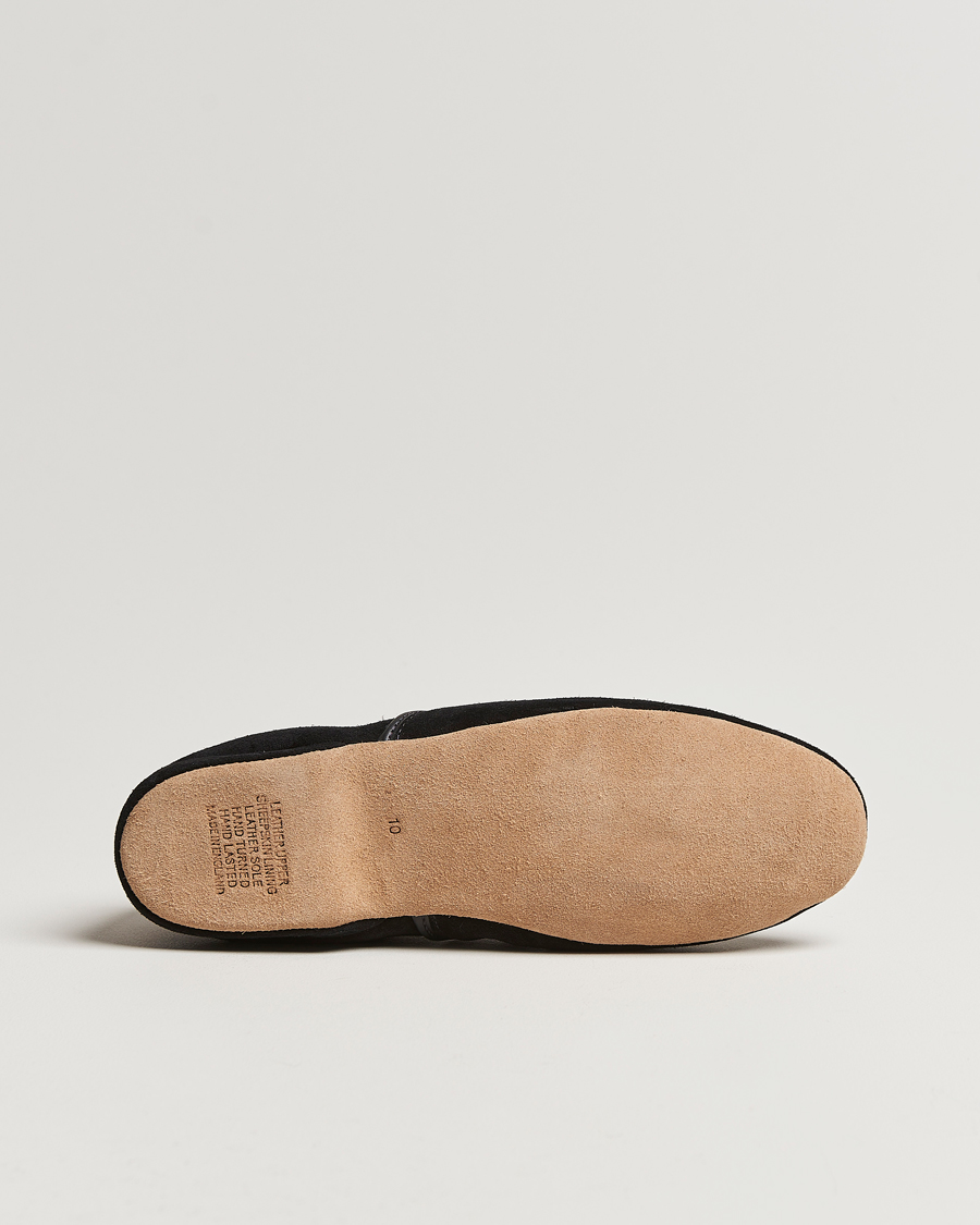 Hombres | Derek Rose Crawford Sheepskin Suede Slippers Black | Derek Rose | Crawford Sheepskin Suede Slippers Black