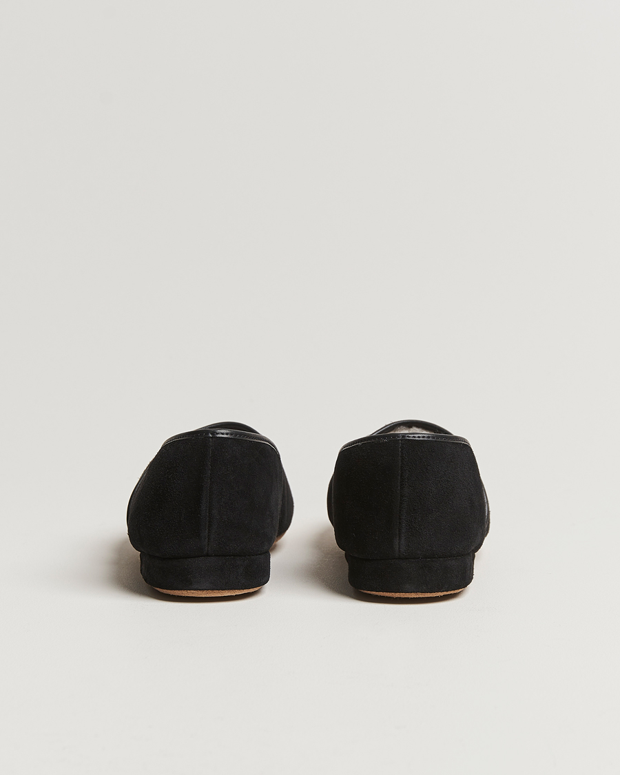 Hombres | Derek Rose Crawford Sheepskin Suede Slippers Black | Derek Rose | Crawford Sheepskin Suede Slippers Black