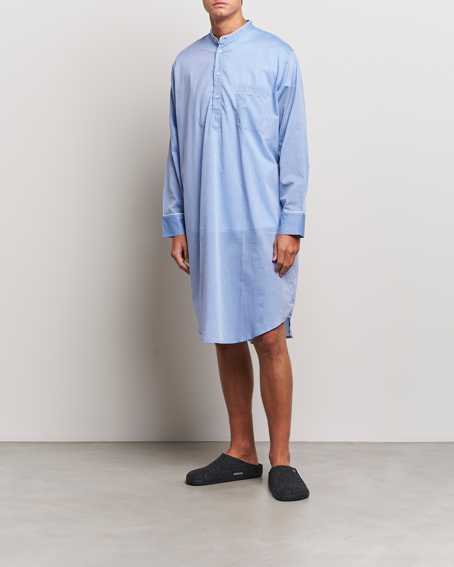 Hombres | Pijamas y batas | Derek Rose | Cotton Pullover Nightshirt Light Blue