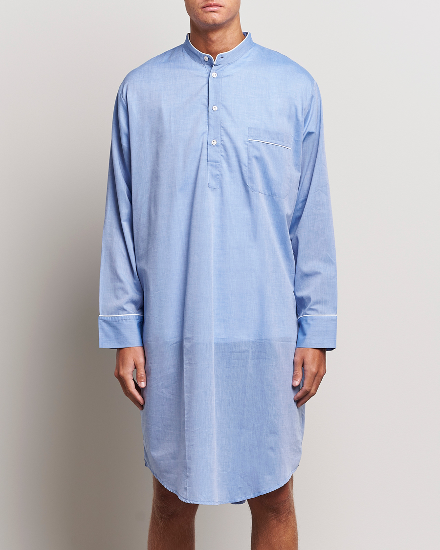 Hombres | Derek Rose Cotton Pullover Nightshirt Light Blue | Derek Rose | Cotton Pullover Nightshirt Light Blue