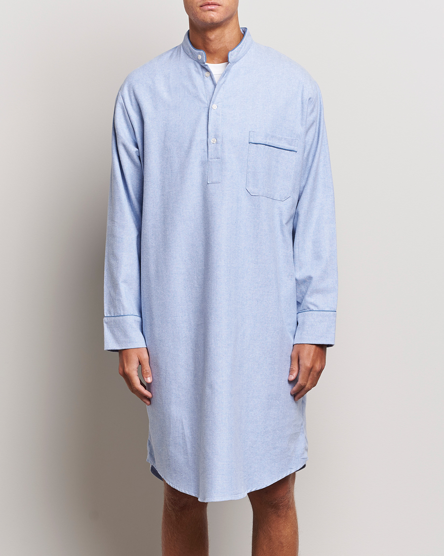 Hombres | Loungewear | Derek Rose | Cotton Pullover Nightshirt Light Blue