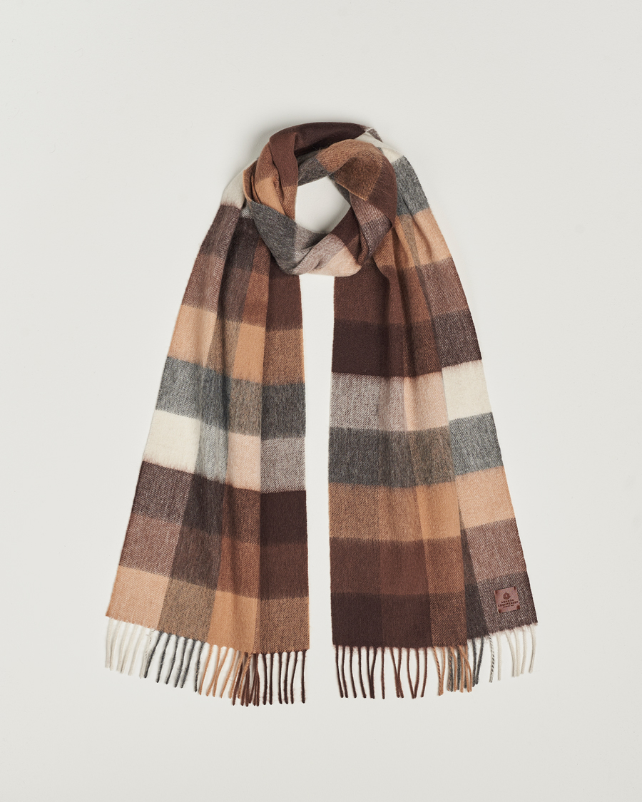 Hombres | Amanda Christensen Merino Wool Block Check Scarf Brown Multi | Amanda Christensen | Merino Wool Block Check Scarf Brown Multi